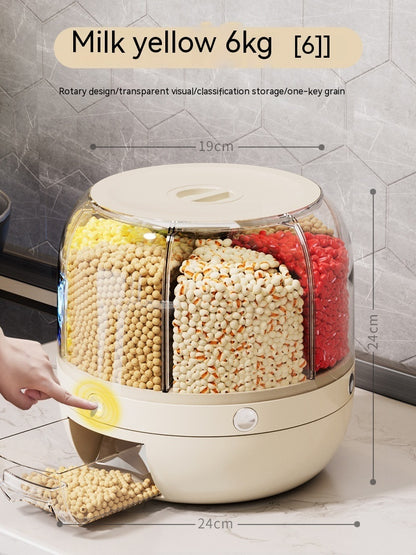 Blustoreweb ™Dispenser Rotante per Cereali, Contenitore di Stoccaggio a 360° Contenitore per Alimenti Sigillato per Riso, Cibo Secco E Frutta