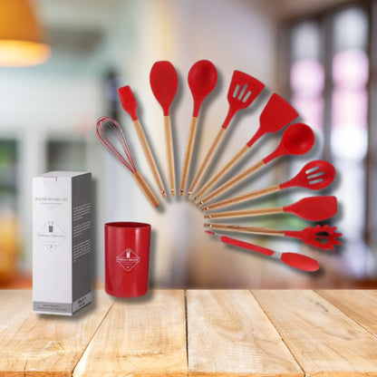 Blustoreweb ™ Set di Utensili da Cucina in Silicone e Legno da 12 Pezzi - Blustoreweb